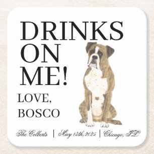 Brindle Boxer Wedding Square Paper Coaster