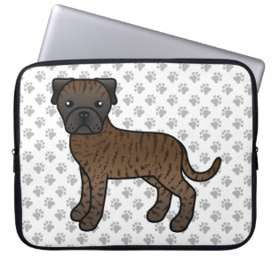 Brindle Bullmastiff Cute Cartoon Dog & Paws Laptop Sleeve