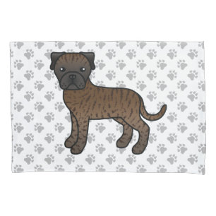 Brindle Bullmastiff Cute Cartoon Dog & Paws Pillowcase