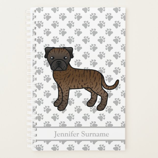 Brindle Bullmastiff Cute Cartoon Dog & Text Planner (Front)