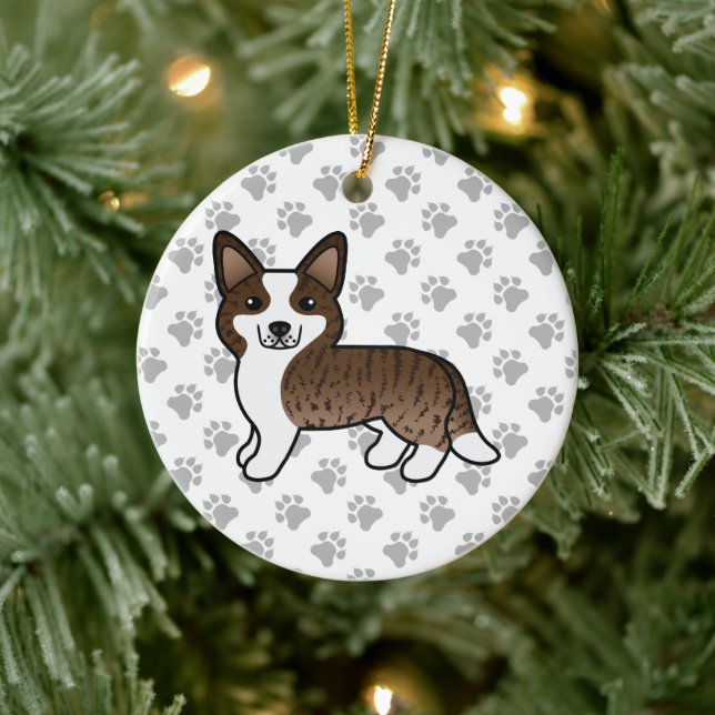 Brindle Cardigan Welsh Corgi Cartoon Dog Ceramic Tree Decoration (Tree)