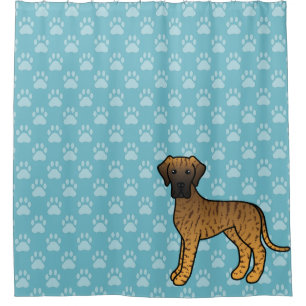 Brindle Cartoon Great Dane Dog On Blue Shower Curtain