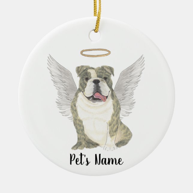 Brindle English Bulldog Sympathy Memorial Ceramic Tree Decoration (Front)