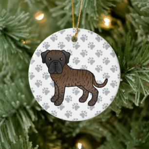 Brindle English Mastiff Cute Cartoon Dog Ceramic Tree Decoration