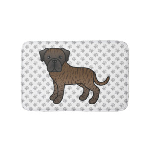 Brindle English Mastiff Cute Cartoon Dog & Paws Bath Mat