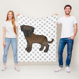 Brindle English Mastiff Cute Cartoon Dog & Paws Fleece Blanket