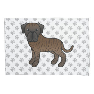 Brindle English Mastiff Cute Cartoon Dog & Paws Pillowcase