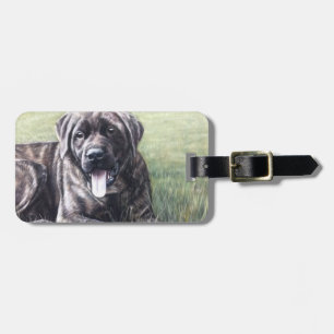 Brindle English mastiff lying in the grass Luggage Tag
