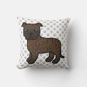 Brindle English Staffie Cute Cartoon Dog & Paws Cushion