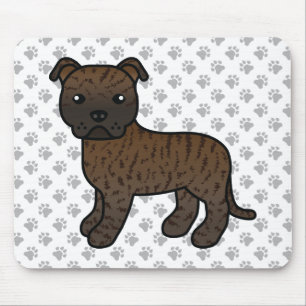 Brindle English Staffie Cute Cartoon Dog & Paws Mouse Mat