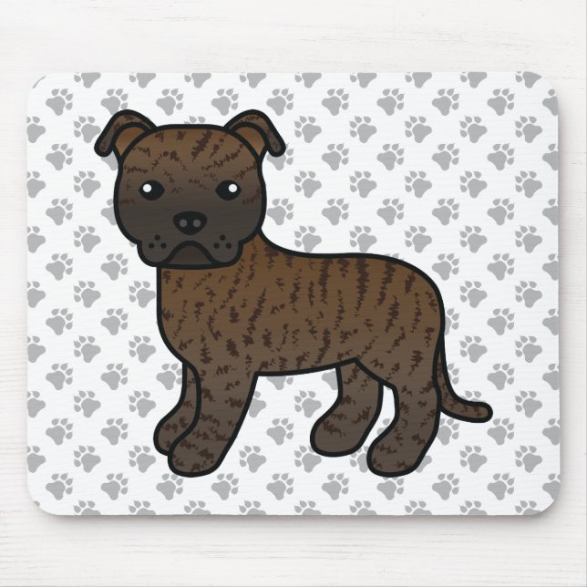 Brindle English Staffie Cute Cartoon Dog & Paws Mouse Mat (Front)