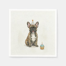 Brindle French Bulldog Birthday Party Hat Cupcake