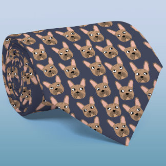 Brindle French Bulldog Blue Neck Tie