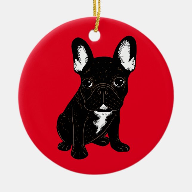 Brindle French Bulldog Ceramic Tree Decoration (Front)