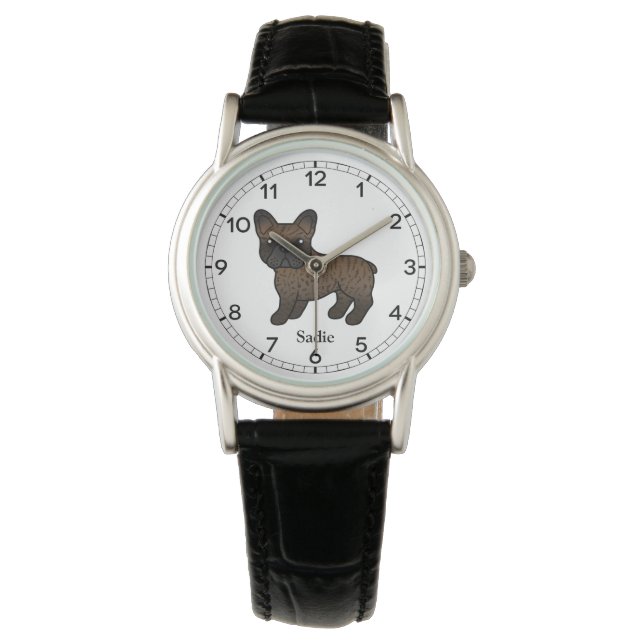 Brindle French Bulldog Cute Cartoon Dog & Name Watch (Front)