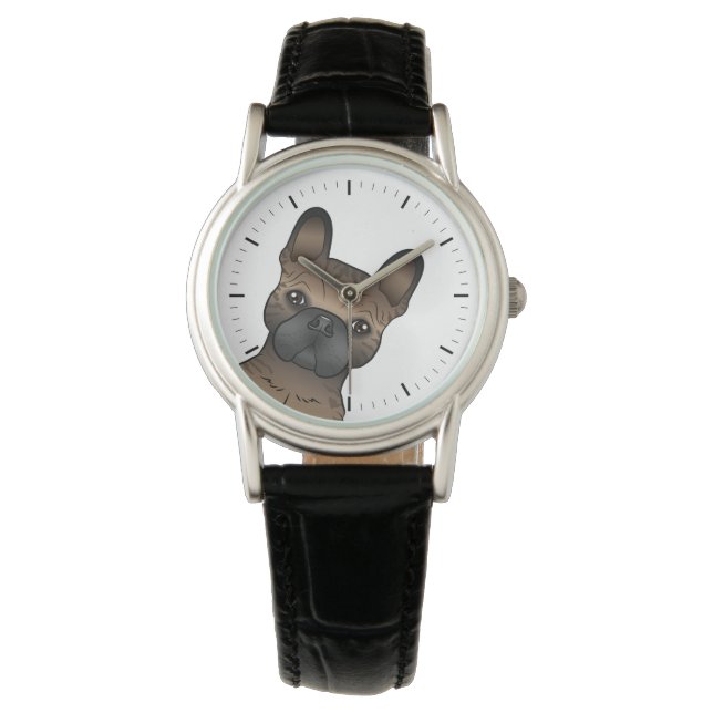 Brindle French Bulldog / Frenchie Cute Cartoon Dog Watch (Front)
