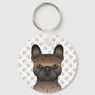 Brindle French Bulldog / Frenchie Cute Dog Head Key Ring