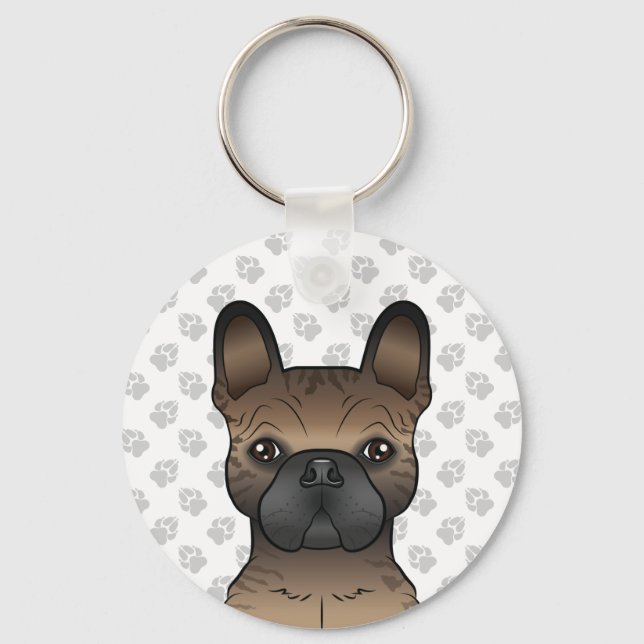 Brindle French Bulldog / Frenchie Cute Dog Head Key Ring (Front)