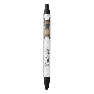 Brindle French Bulldog / Frenchie Cute Dog & Name Black Ink Pen