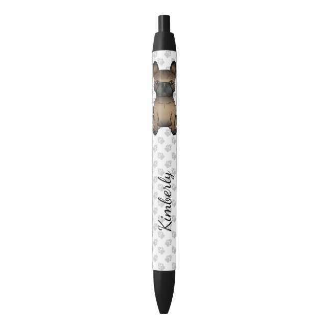 Brindle French Bulldog / Frenchie Cute Dog & Name Black Ink Pen (Front Vertical)
