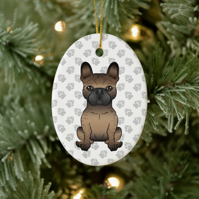 Brindle French Bulldog / Frenchie Cute Dog & Text Ceramic Tree Decoration (Tree)