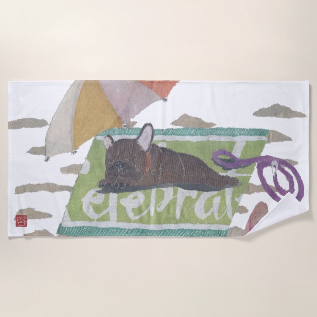 Brindle French Bulldog, Frenchie, Modern Beach Towel (Front)