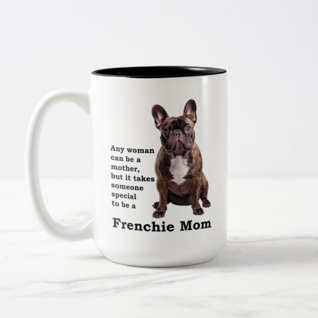 Brindle French Bulldog Mum Two-Tone Coffee Mug (Left)
