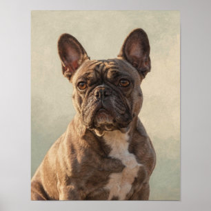 Brindle French Bulldog Portrait in Warm Neutrals Poster