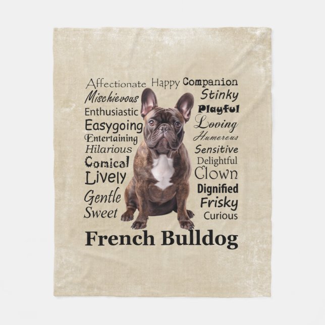 Brindle French Bulldog Traits Fleece Blanket (Front)