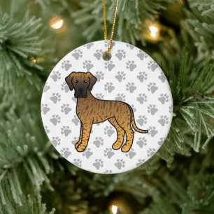Brindle Great Dane Cute Cartoon Dog Ceramic Tree Decoration