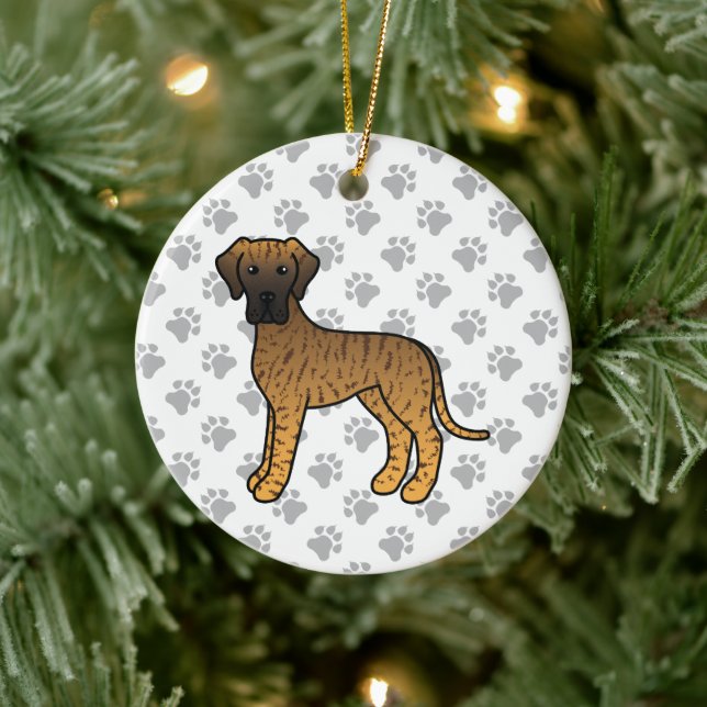 Brindle Great Dane Cute Cartoon Dog Ceramic Tree Decoration (Tree)