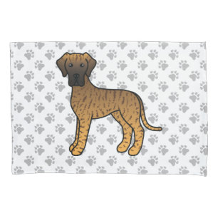 Brindle Great Dane Cute Cartoon Dog & Paws Pillowcase