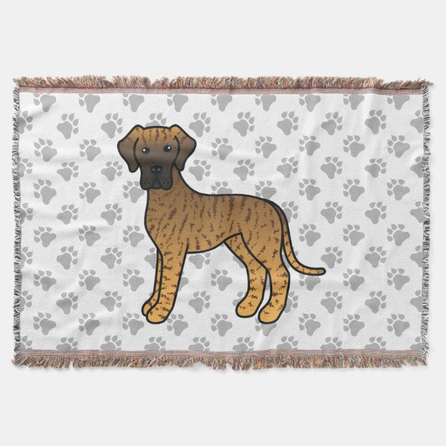 Brindle Great Dane Cute Cartoon Dog Throw Blanket (Front)