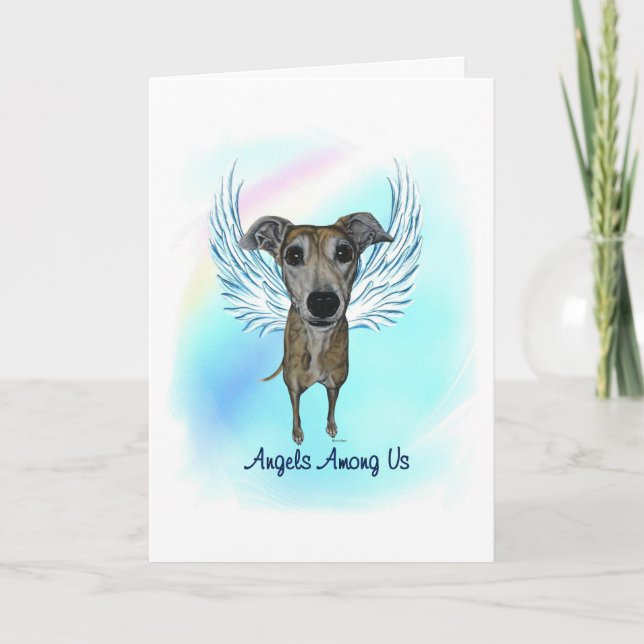 Brindle Greyhound Angel Dog Pet Loss Sympathy Card (Front)