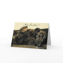 Brindle Greyhound & Bunny Easter Card