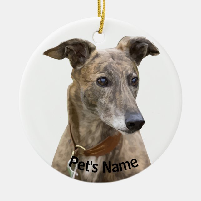 Brindle Greyhound Ceramic Tree Decoration (Front)