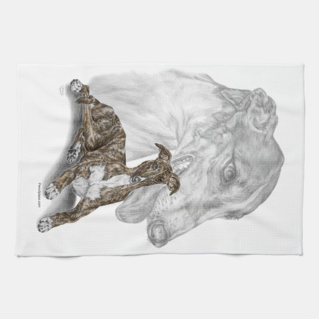 Brindle Greyhound Dog Art Tea Towel (Horizontal)