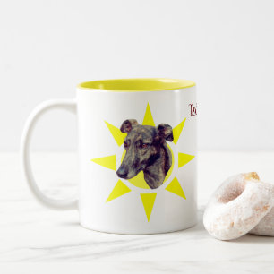 Brindle Greyhound Dog Face Personalised Two-Tone Coffee Mug