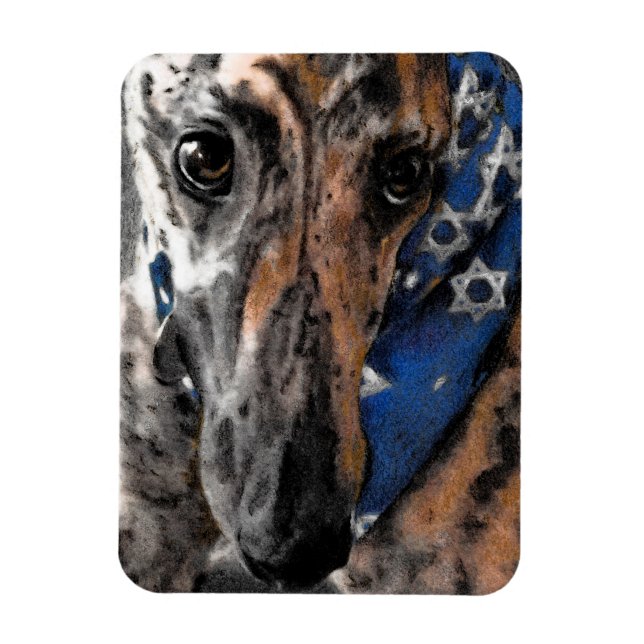 Brindle Greyhound in her Holiday Bandanna Magnet (Vertical)