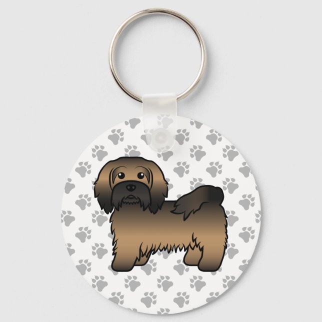 Brindle Havanese Cute Cartoon Dog Illustration Key Ring (Front)