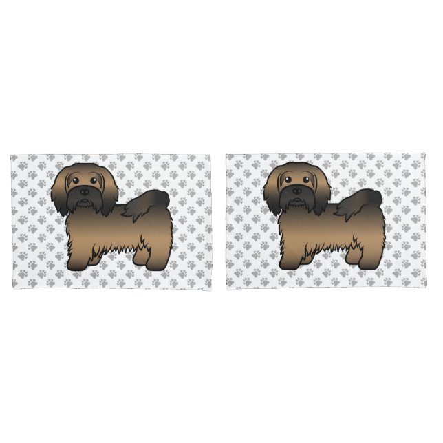 Brindle Havanese Cute Cartoon Dog Illustration Pillowcase (Front-Set)