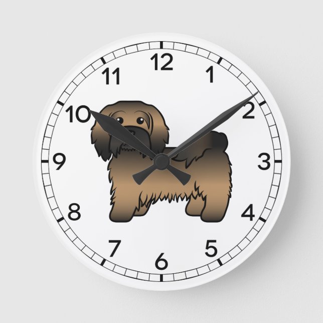 Brindle Havanese Cute Cartoon Dog Illustration Round Clock (Front)