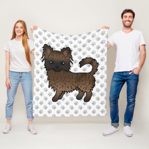 Brindle Long Coat Chihuahua Cartoon Dog & Paws Fleece Blanket