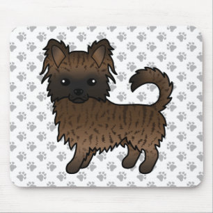 Brindle Long Coat Chihuahua Cartoon Dog & Paws Mouse Mat
