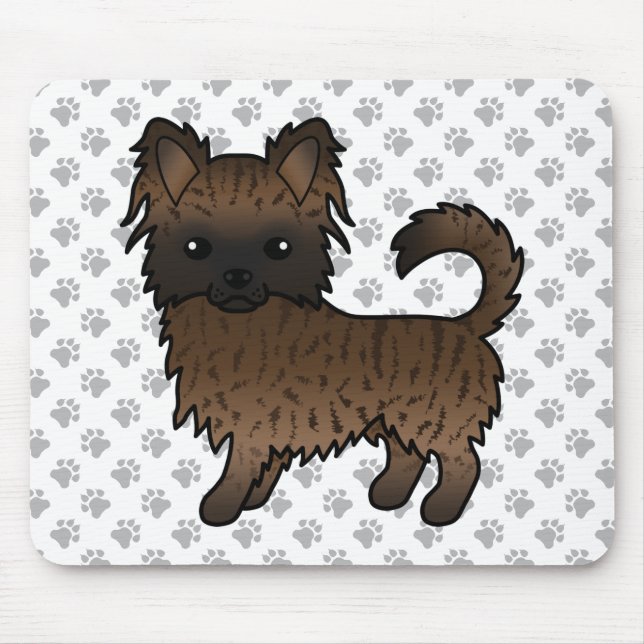 Brindle Long Coat Chihuahua Cartoon Dog & Paws Mouse Mat (Front)