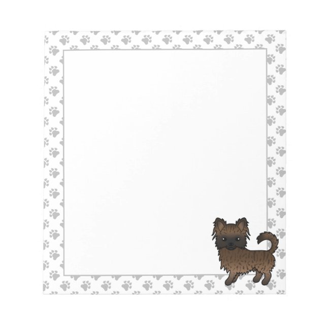 Brindle Long Coat Chihuahua Cartoon Dog & Paws Notepad (Front)