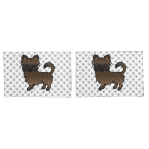 Brindle Long Coat Chihuahua Cartoon Dog & Paws Pillowcase