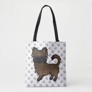 Brindle Long Coat Chihuahua Cartoon Dog & Paws Tote Bag