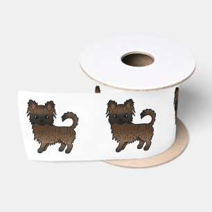 Brindle Long Coat Chihuahua Cute Cartoon Dog Satin Ribbon