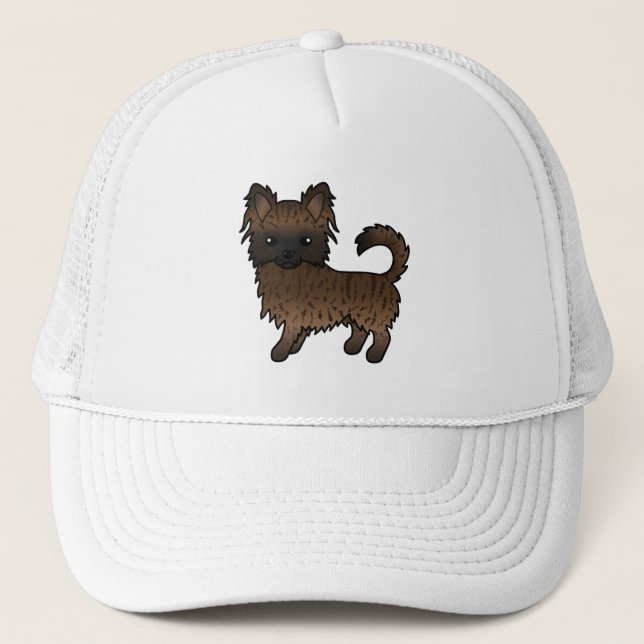 Brindle Long Coat Chihuahua Cute Cartoon Dog Trucker Hat (Front)